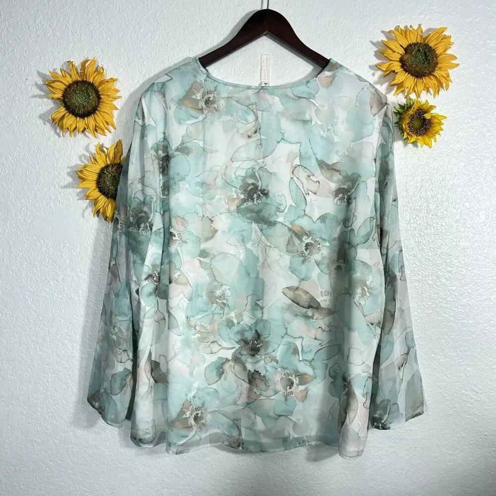 Calvin Klein Water Color Floral Lightweight Blouse Plus Size 2X Women’s
